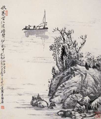 卢星堂 丁卯（1987年）作 江渚秋暮 立轴